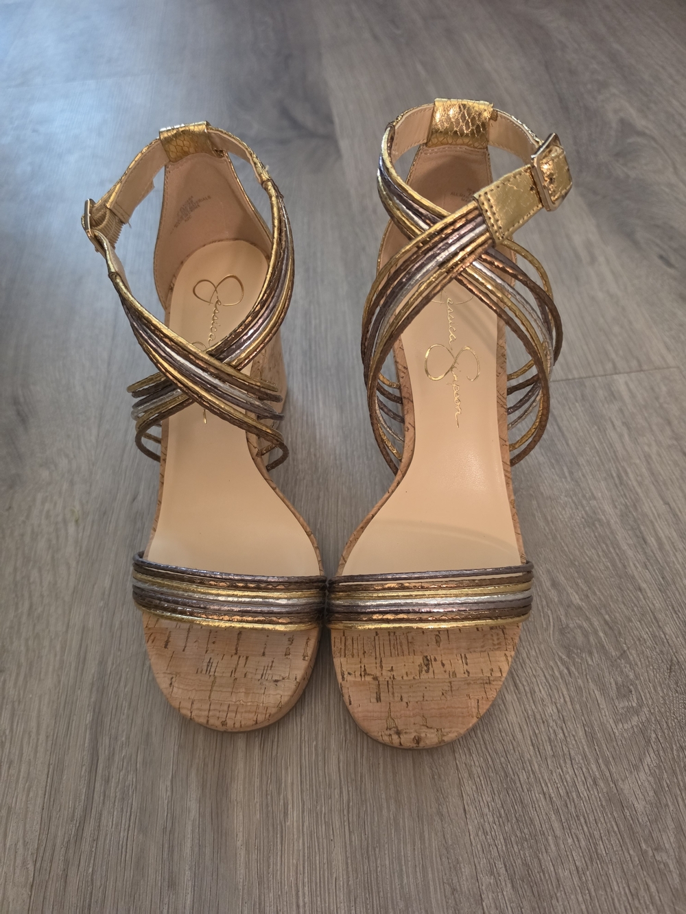 Gold Metallic Cork-Strap Women's Sandals